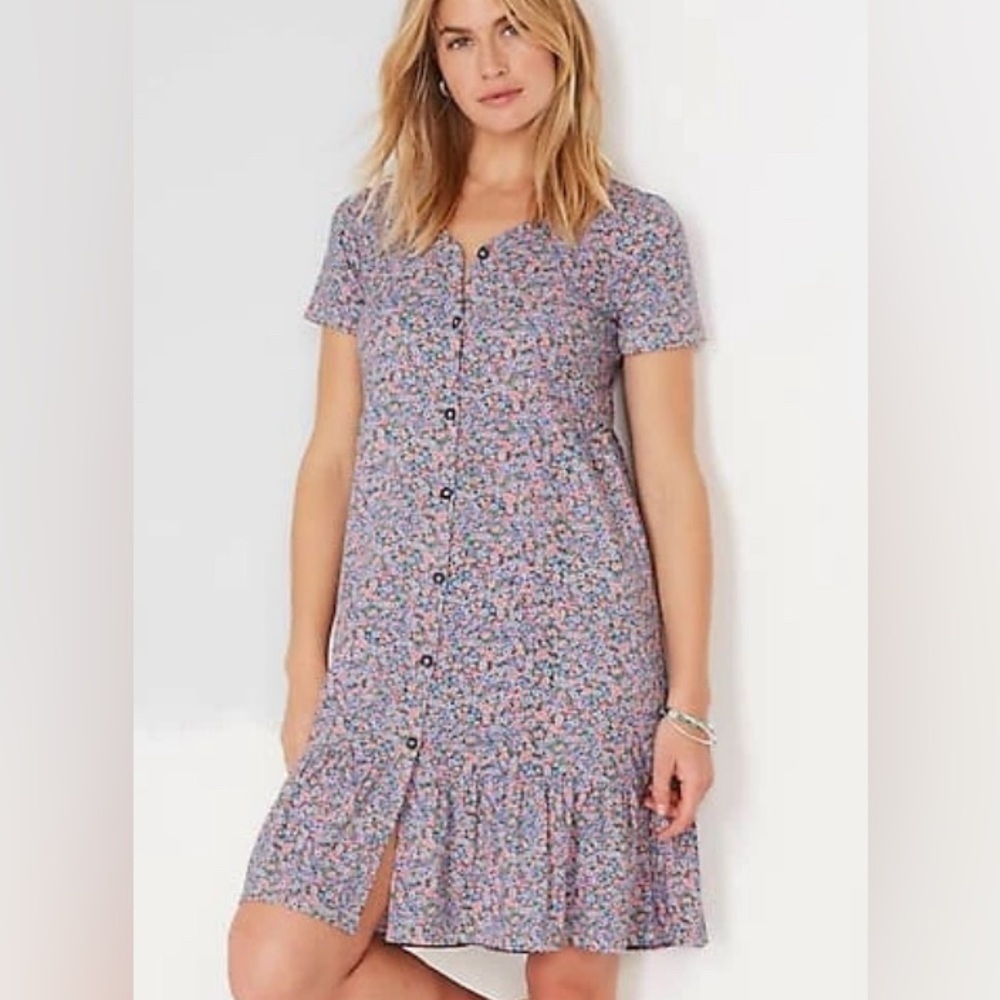 J.Jill pink floral cottagecore tunic button front knit dress size S